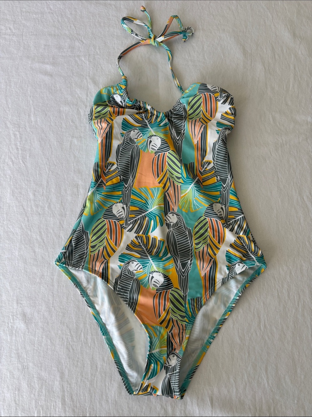 Salt Life Women's Tropical Parrot One-Piece Swimsuit - Teal, Orange, Black